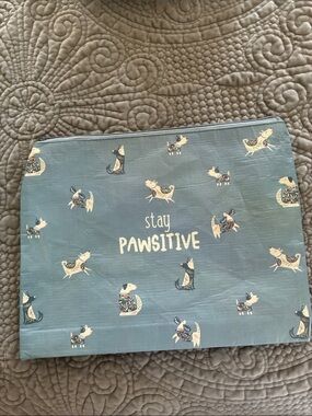 Large 13x10 Karma Blue 'Stay PAWSITIVE' Dog Print Cosmetic/Storage Pouch